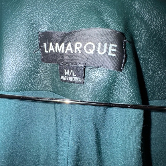 NWOT - Lamarque Green (faux?) Leather Jacket with Faux Fur Cuffs - Picture 4 of 5